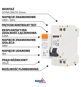 Disjoncteur différentiel 2P - 6A - 30mA - Type AC - 2 modules - Rail DIN - Schelinger