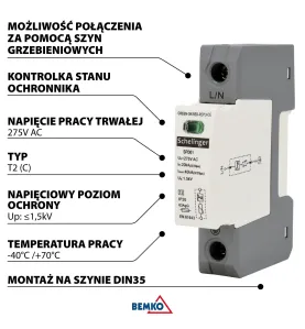 Parafoudre 1P 20kA Classe T2 - Protection contre les surtensions - Rail DIN - IP20