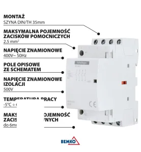 Contacteur modulaire Schelinger SC201 - 2P 25A - Type 04 (0NO + 4NC) - Rail TH35 - IP20