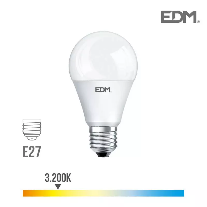 Ampoule LED E27 12W Ronde A60 équivalent à 75W - Blanc Chaud 3200K