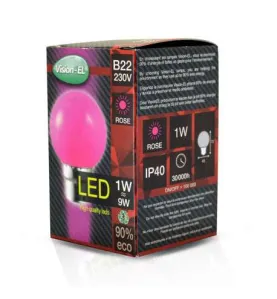 LED VISION-EL  1 W  BULB B22   ROSE  BOITE