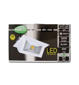 Spot LED Encastrable Orientable AC220/240V 30W 3200lm 90° Etanche IP40 IK09 145x235mm -  Blanc Naturel 4000K perçage 220x125mm