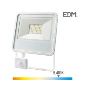 Projecteur LED à Détecteur 50W Blanc étanche IP65 3500lm (400W) - 6400K