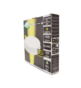 Plafonnier LED AC220-230V 18W 1400lm 120° Etanche IP40 IK08 Ø224mm - Blanc Chaud 3000K