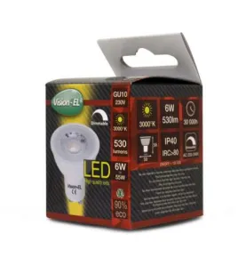 Spot LED GU10 Dimmable AC220/240V 5,5W 450lm 38° Ø50mm - Blanc Chaud 3000K