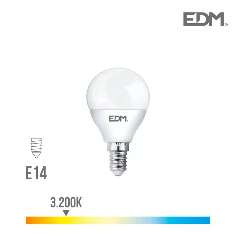 Ampoule LED E14 7W Ronde équivalent à 48W - Blanc Chaud 3200K