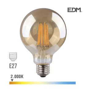 Ampoule LED E27 8W Globe G125 équivalent à 55W - Très Blanc Chaud 2000K