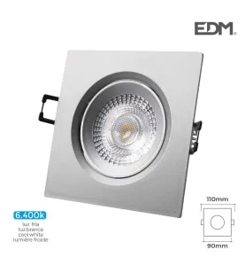 Downlight LED 5W carré 110mm Chromé - Blanc du Jour 6400K