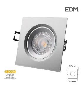 Downlight LED 5W carré 110mm Chromé - Blanc Chaud 3200K