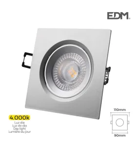 Downlight LED 5W carré 90mm Chromé - Blanc Naturel 4000K