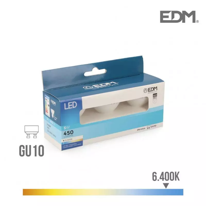 Lot de 3 Spots LED GU10 5W Dicroïque équivalent à 45W - Blanc du Jour 6400K