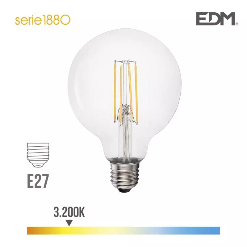 Ampoule LED E27 6W Globe G95 équivalent à 47W - Blanc Chaud 3200K