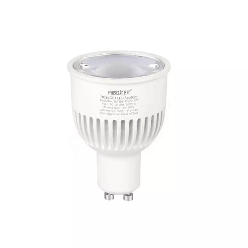 Spot LED Dimmable 6W GU10 550lm 30° Ø50mm Télécommande / Google Assistant / Alexa - RGB+CCT 2700K-6500K 106