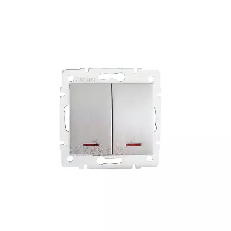 Interrupteur Encastrable Double avec Voyant Lumineux LED LOGI Argent