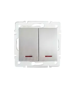 Interrupteur Encastrable Double avec Voyant Lumineux LED LOGI Argent