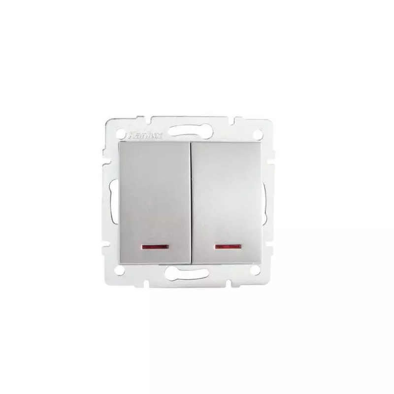 Bouton Poussoir Encastrable Double avec Voyant Lumineux LED LOGI Argent