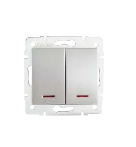 Bouton Poussoir Encastrable Double avec Voyant Lumineux LED LOGI Argent