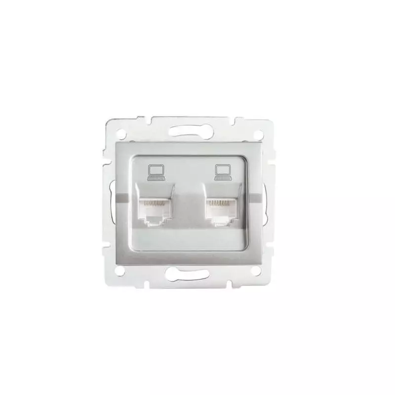 Double Prise Réseau Ethernet RJ45 CAT5e Encastrable LOGI Argent