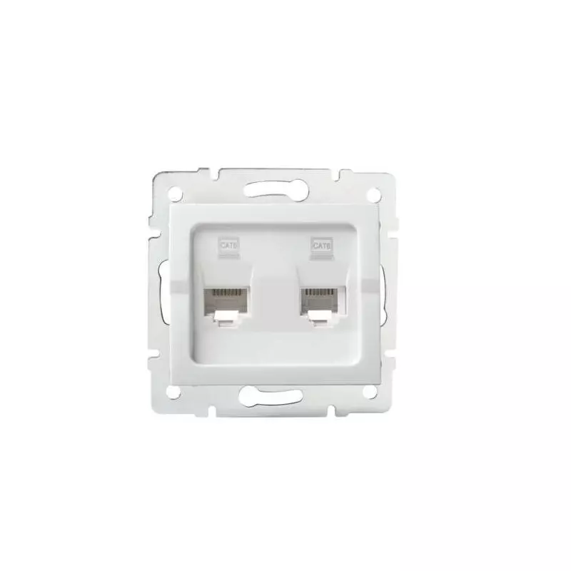 Double Prise Réseau Ethernet RJ45 CAT6 Encastrable LOGI Blanc