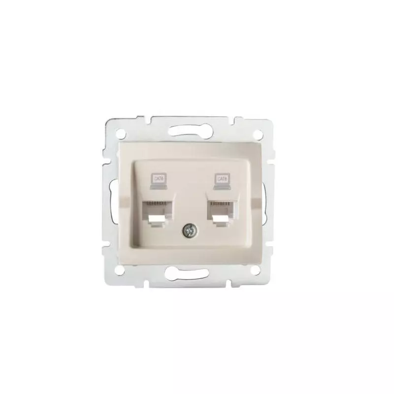 Double Prise Réseau Ethernet RJ45 CAT6 Encastrable LOGI Crème