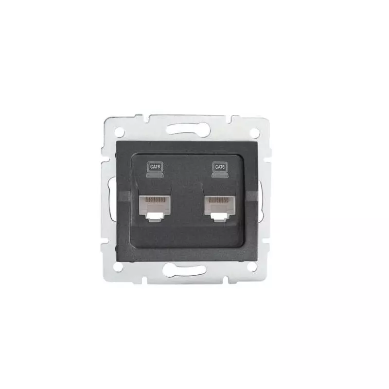 Double Prise Réseau Ethernet RJ45 CAT6 Encastrable LOGI Graphite