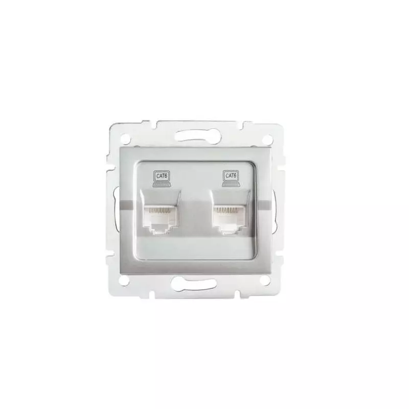 Double Prise Réseau Ethernet RJ45 CAT6 Encastrable LOGI Argent