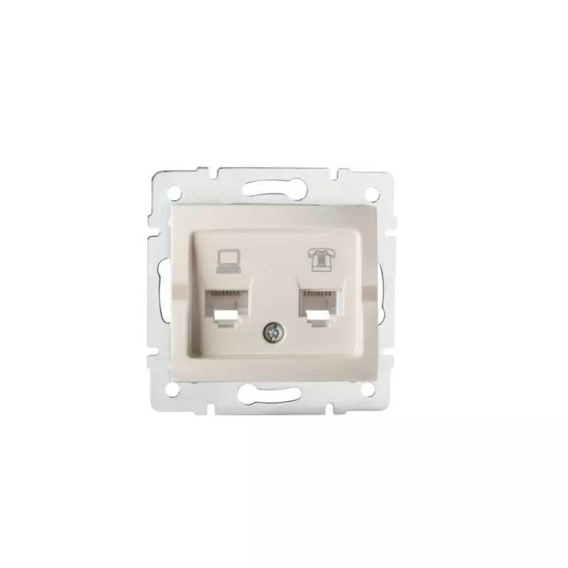 Prise RJ45 CAT5e + RJ11 Encastrable LOGI Crème