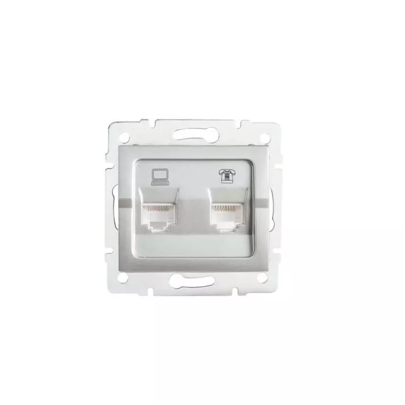 Prise RJ45 CAT5e + RJ11 Encastrable LOGI Argent