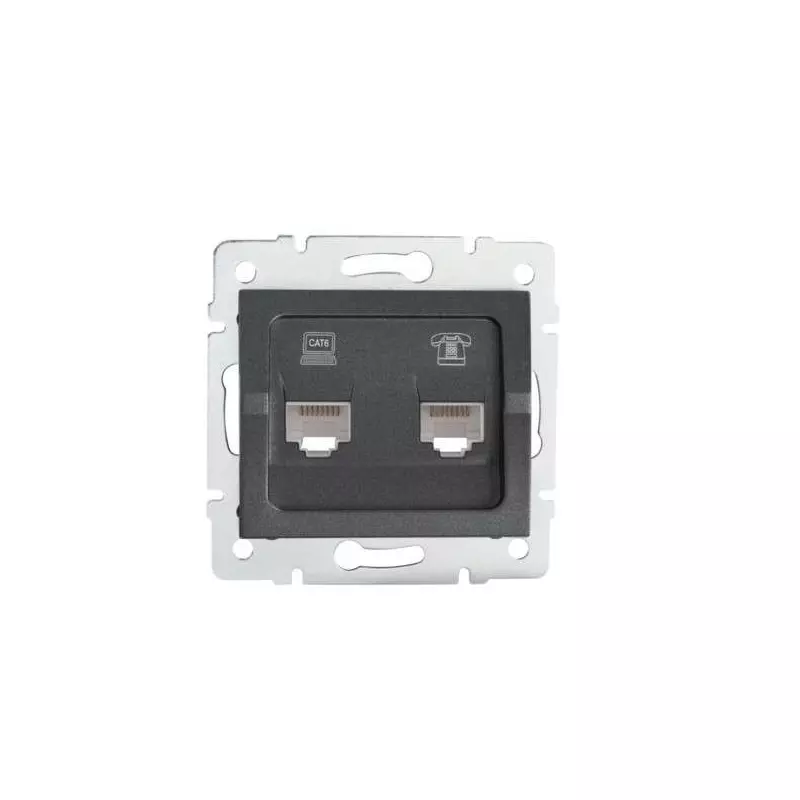 Prise RJ45 CAT6 + RJ11 Encastrable LOGI Graphite