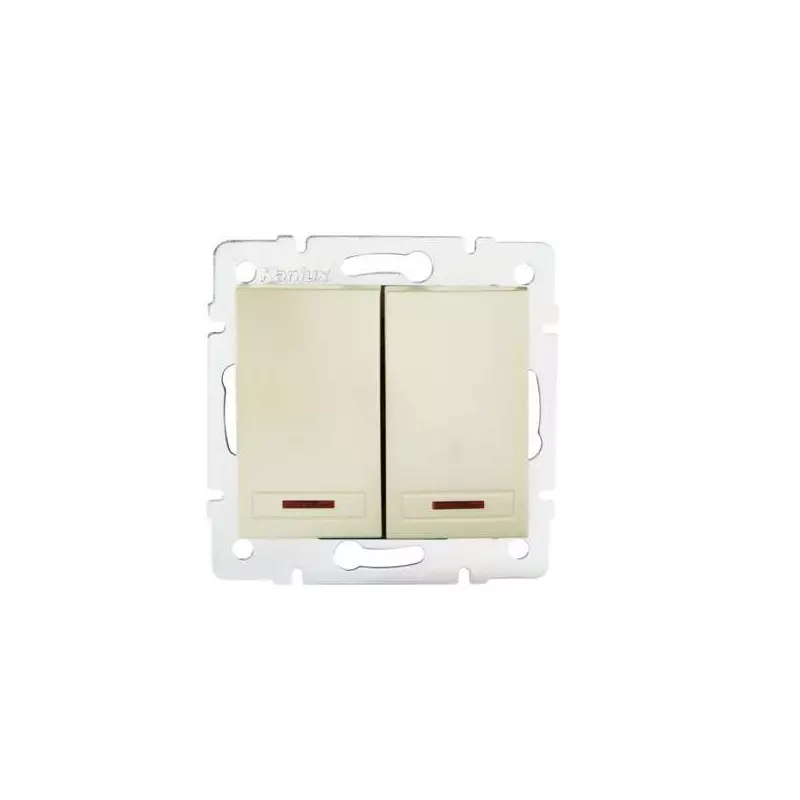 Bouton Poussoir Encastrable Double avec Voyant Lumineux LED DOMO Blanc Perlé