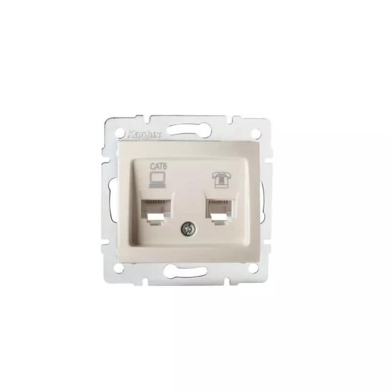 Prise RJ45 CAT6 + RJ11 Encastrable DOMO Crème