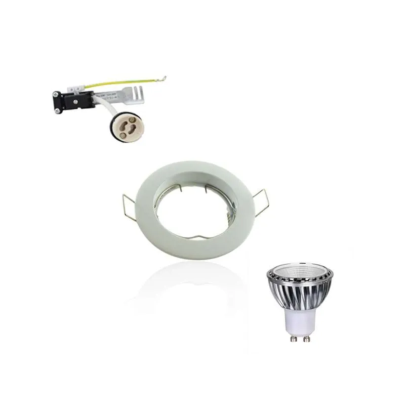 Kit Spot LED GU10 COB dimmable 5W équivalent 50W Blanc chaud 2700K fixe blanc