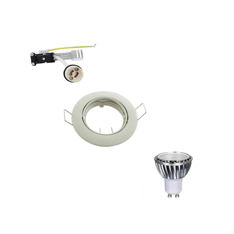 Kit Spot LED GU10 Dimmable COB 5W (50W) Blanc chaud 2700K orientable blanc