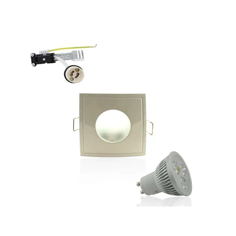 Kit Spot LED GU10 étanche 4W carré blanc lumière 35W Blanc Chaud 2800K