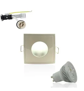 Kit Spot LED GU10 étanche 4W carré blanc - lumière 35W blanc chaud 2700K