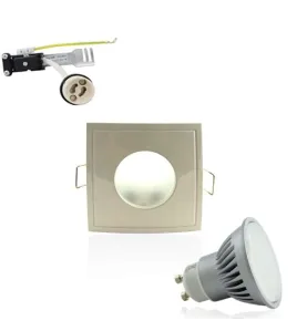 Kit Spot LED GU10 étanche 6W carré aluminium lumière 50W blanc neutre 4100K