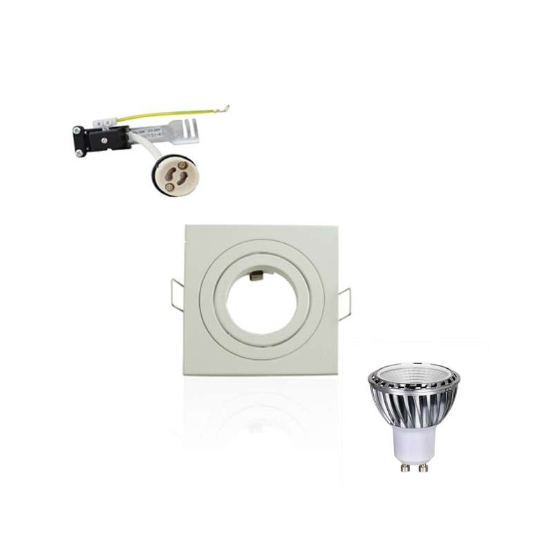 Kit Spot LED GU10 5W (50W) Carré Blanc Chaud 2700K