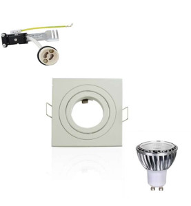 Kit Spot LED GU10 5W carré blanc lumière 50W blanc chaud 2700K