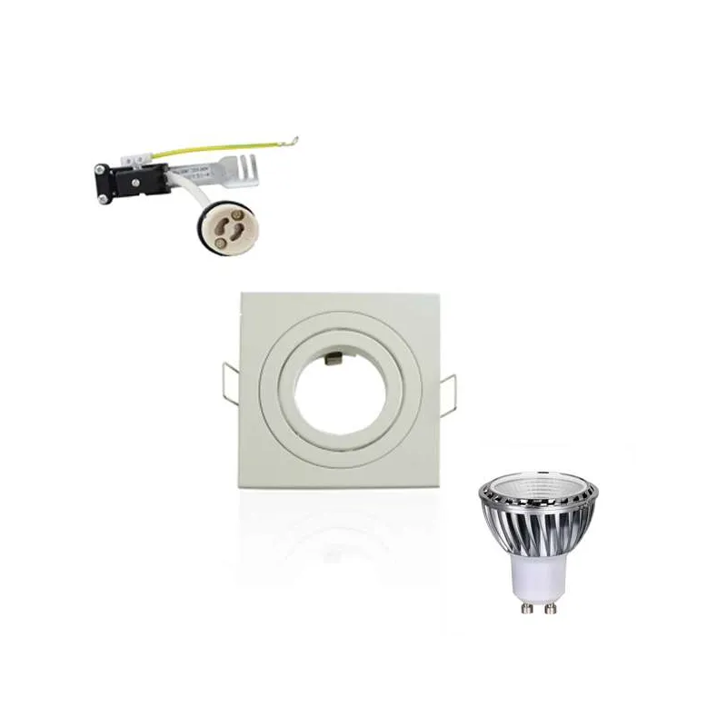 Kit Spot LED GU10 5W Carré Lumière 50W Blanc Chaud 2700K Dimmable