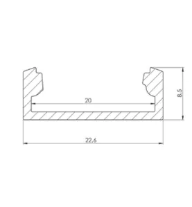 Profilé SLW8 Plat (8mm) pour Ruban Large jusqu'à 20mm