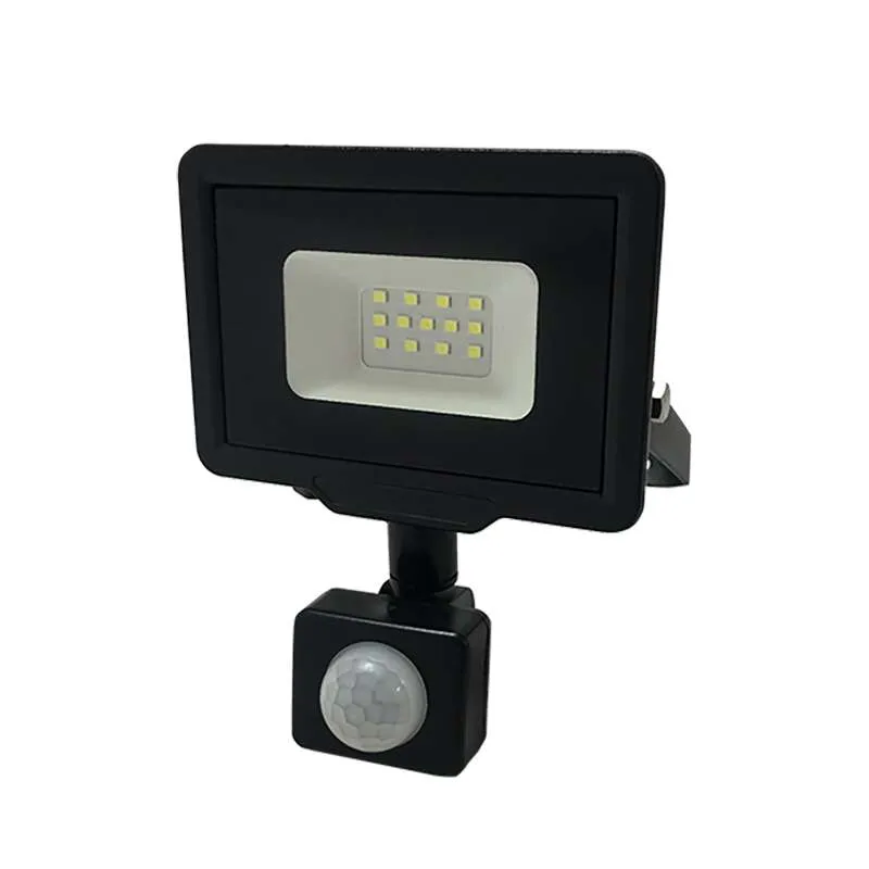 Projecteur LED Noir 10W à Détecteur IP65 800lm - Blanc Naturel 4500K