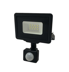 Projecteur LED Noir 10W à Détecteur IP65 800lm - Blanc du Jour 6000K