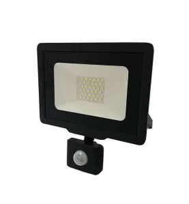 Projecteur LED Noir 30W (150W) à Détecteur IP65 2400lm - Blanc Naturel 4500K