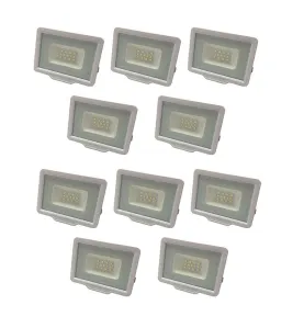 Lot de 10 Projecteurs LED Blancs 30W (160W) Étanche IP65 2400lm - Blanc du Jour 6000K