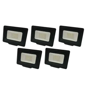 Lot de 5 Projecteurs LED Noirs 30W (200W) Étanche IP65 2400lm - Blanc du Jour 6000K