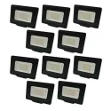 Lot de 10 Projecteurs LED Noirs 30W (200W) Étanche IP65 2400lm - Blanc du Jour 6000K