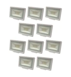 Lot de 10 Projecteurs LED 50W (250W) Blanc Étanche IP65 4000lm - Blanc Chaud 2700K