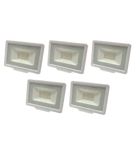 Lot de 5 Projecteurs LED 50W (250W) Blanc Étanche IP65 4000lm - Blanc Chaud 2700K