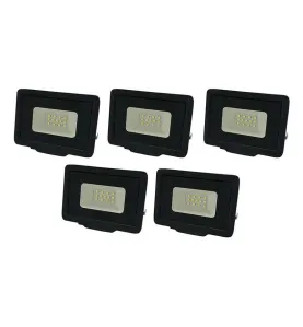 Lot de 5 Projecteurs LED 10W (50W) Noir Étanche IP65 800lm - Blanc Chaud 2700K