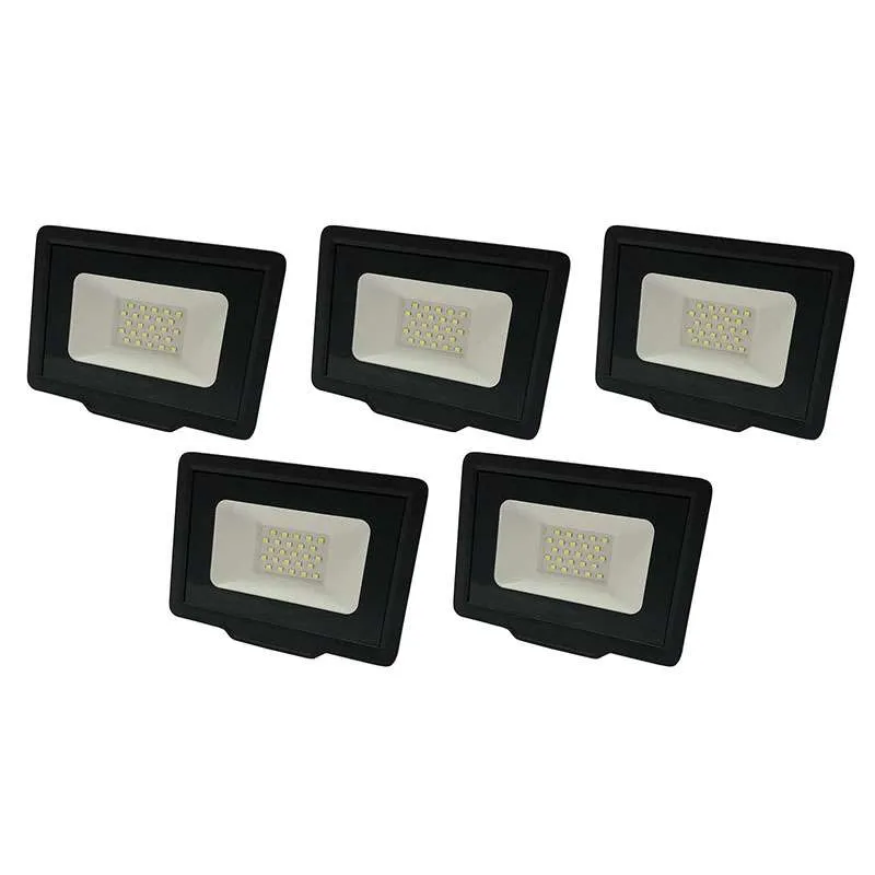 Lot de 5 Projecteurs LED Noirs 20W (100W) Étanche IP65 1600lm - Blanc Naturel 4500K